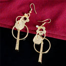 Golden Flower & Circle Geometric Dangle Earrings - [neshe.in]