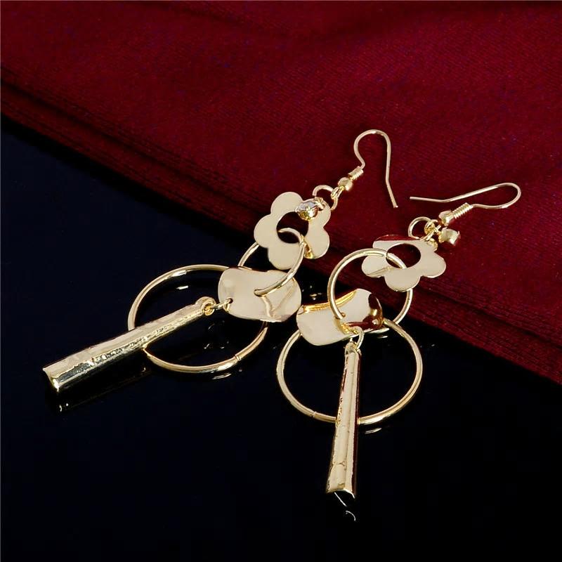 Golden Flower & Circle Geometric Dangle Earrings - [neshe.in]