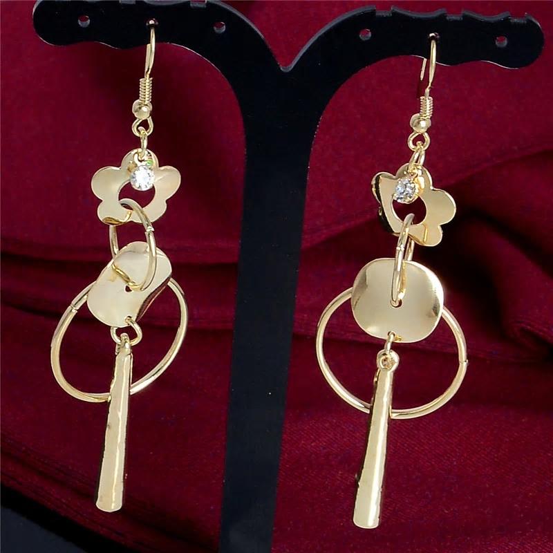 Golden Flower & Circle Geometric Dangle Earrings - [neshe.in]