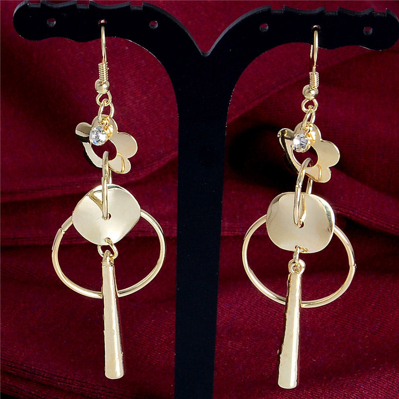 Golden Flower & Circle Geometric Dangle Earrings - [neshe.in]