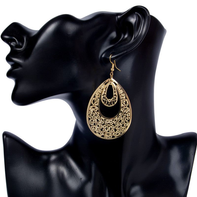 Golden Oval Teardrop Shape Dangle Drop Party Earrings - [neshe.in]