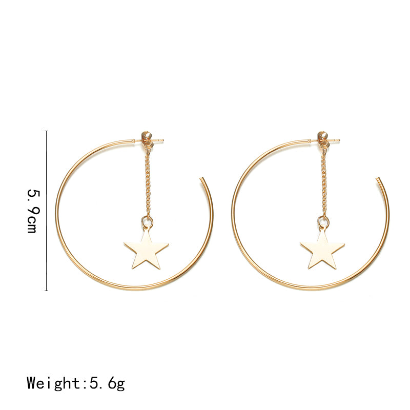 Golden Star Tassel Drop Geometric Round Hoop Earrings - [neshe.in]