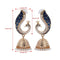 Ethnic Gold Pearl Blue Peacock Jhumka Drop Earrings - [neshe.in]