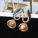 Ethnic Gold Pearl Blue Peacock Jhumka Drop Earrings - [neshe.in]