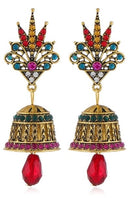 Ethnic Colorful Crystal Jhumka Drop Earrings - 2 Colors - [neshe.in]
