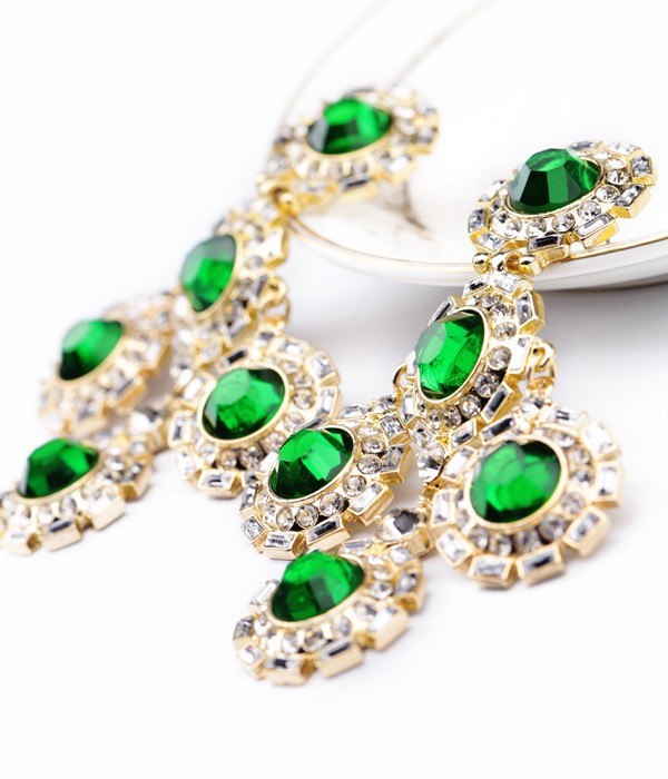 Green Star Gem Trendy Vintage Crystal Statement Earrings - [neshe.in]