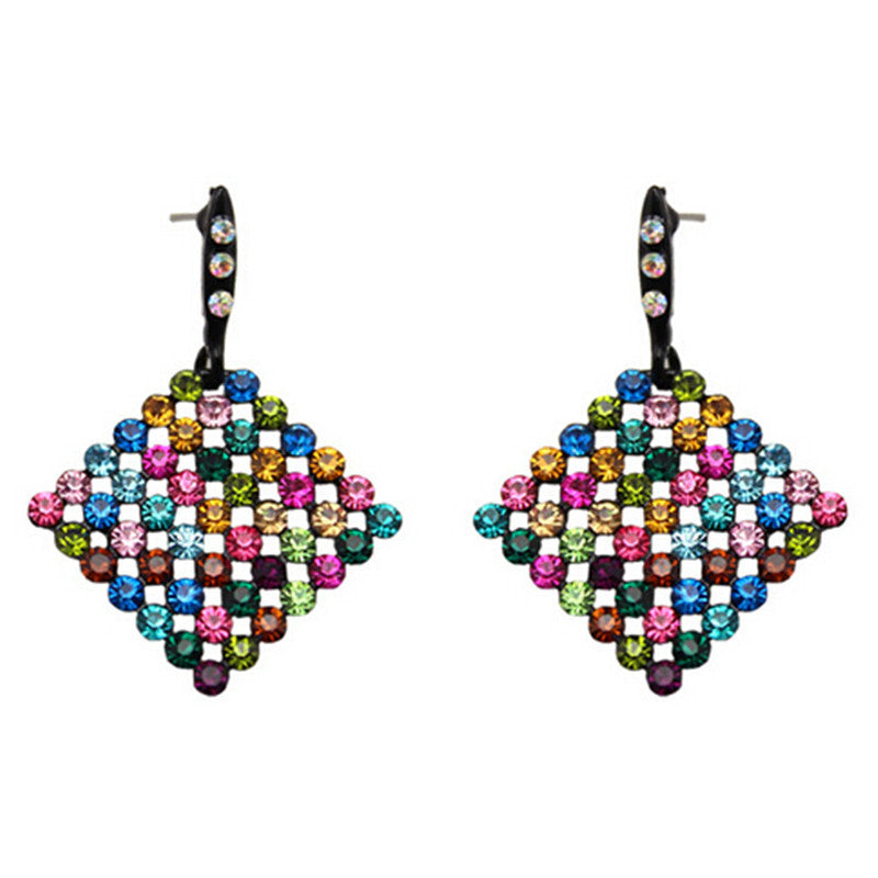 Colorful Square Drop Earrings with Multicolor Crystals - [neshe.in]