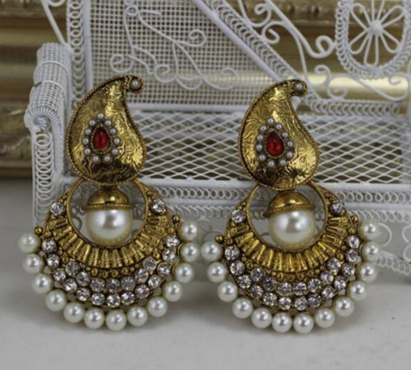 Antique Golden Indian Style Pearls Drop Jhumka Earring