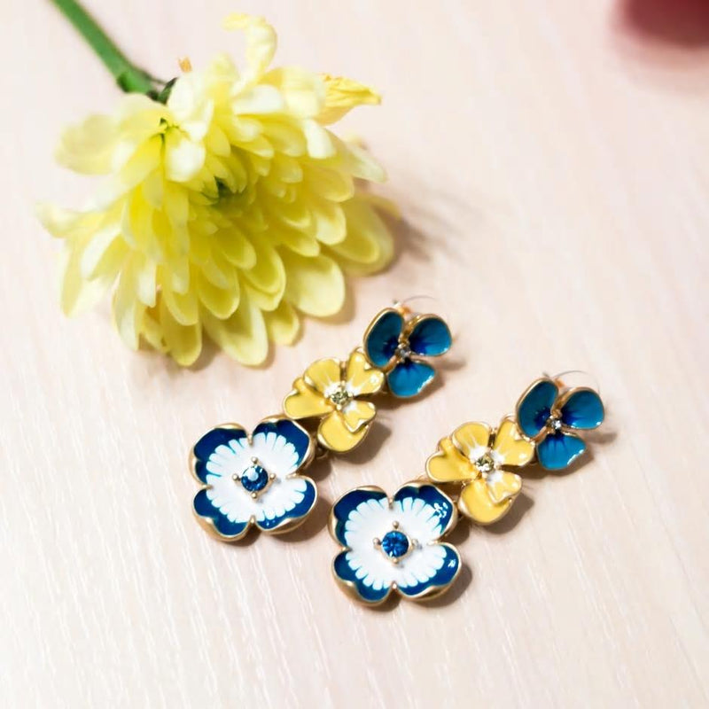 Trendy Enamel Metal Three Color Flower Drop Earrings - [neshe.in]