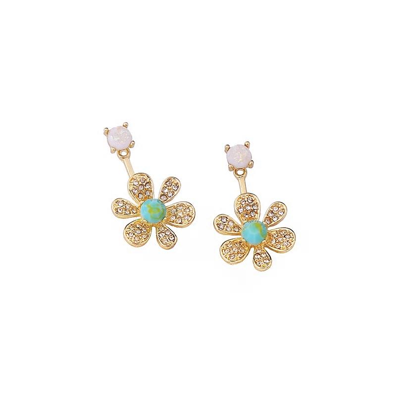 Romantic Flower Gold Color Trendy Clear Crystal Dangle Earrings - [neshe.in]