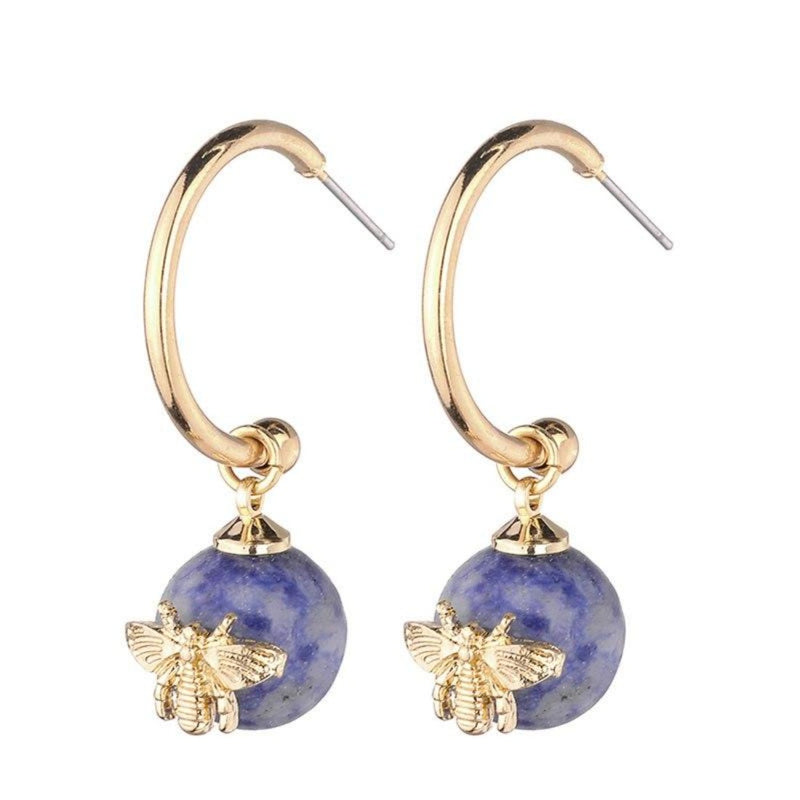 Cute Hanging Bee Natural Stone Drop Earrings - 3 Colors - [neshe.in]
