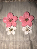 Trendy Pink and white Flowers Wedding Party Metal Earrings - [neshe.in]
