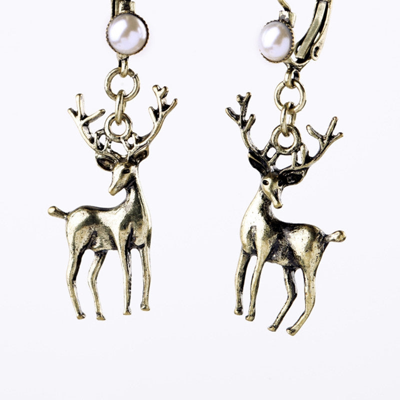 Stylish Classic Metal Buck Deer Vintage Simulated Pearl Earrings - [neshe.in]