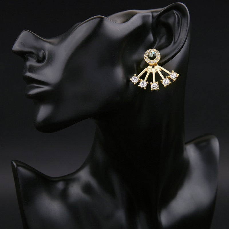 Fan Shape Antique Golden Crystal Jacket Style Stud Earring - [neshe.in]