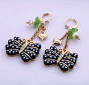 Pearl Butterfly Insect Black Vintage Earrings - [neshe.in]