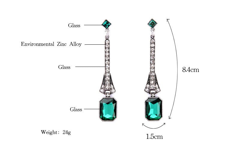 Shiny Green Crystals Long Dangle Earrings - [neshe.in]