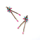 Antique Pink Blue Crystals Drop Earring - [neshe.in]
