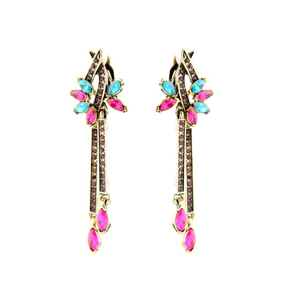 Antique Pink Blue Crystals Drop Earring - [neshe.in]