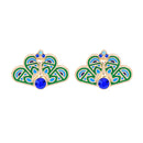 Green Peacock Enamel Ethnic Stud Earrings - [neshe.in]