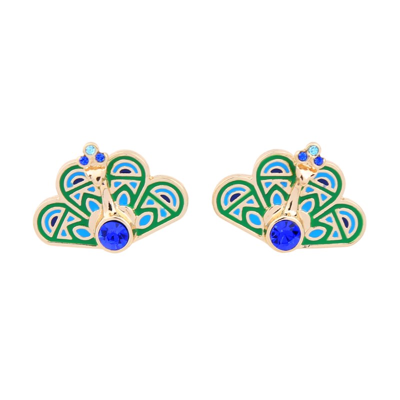 Green Peacock Enamel Ethnic Stud Earrings - [neshe.in]