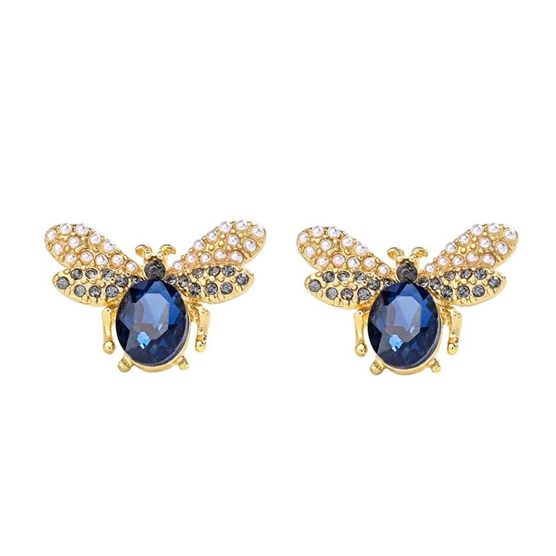 Blue Crystal Insect Stud Party Earrings - [neshe.in]