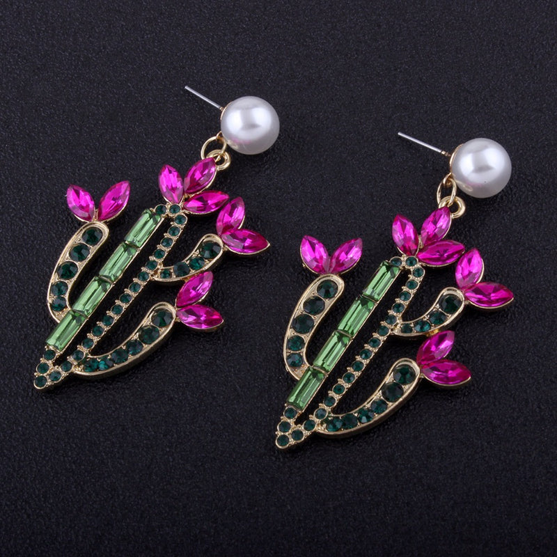Colorful Crystal Pearl Dangle  Party Statement Earring - [neshe.in]