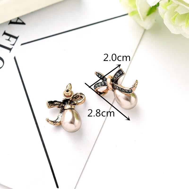 Antique Pearl Bow Knot Stud Earrings - 2 Colors - [neshe.in]