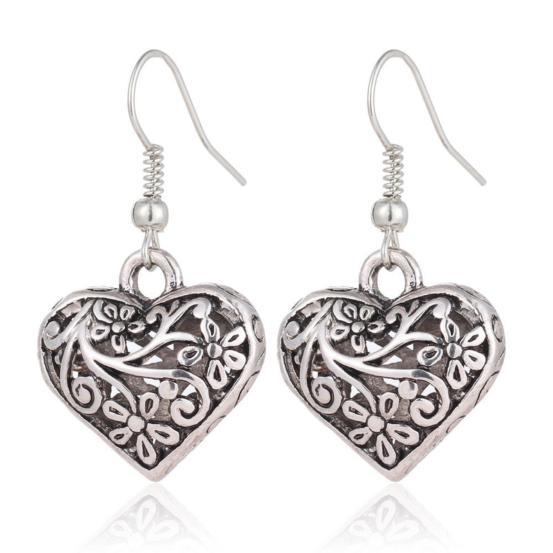 Silver Antique Heart Shaped Earring For Valentine Day - [neshe.in]