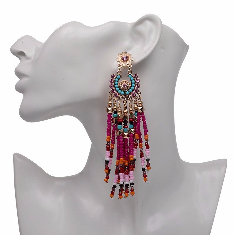 Vintage Bohemia Ethnic Resin Bead Fan-Shaped Big Earrings - [neshe.in]