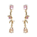 Long Pink Crystal Water Drop Statement Dangle Earrings - [neshe.in]