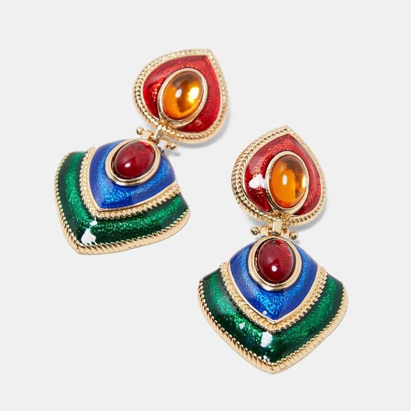 Ethnic Vintage Crystal Enamel Statement Earrings - [neshe.in]