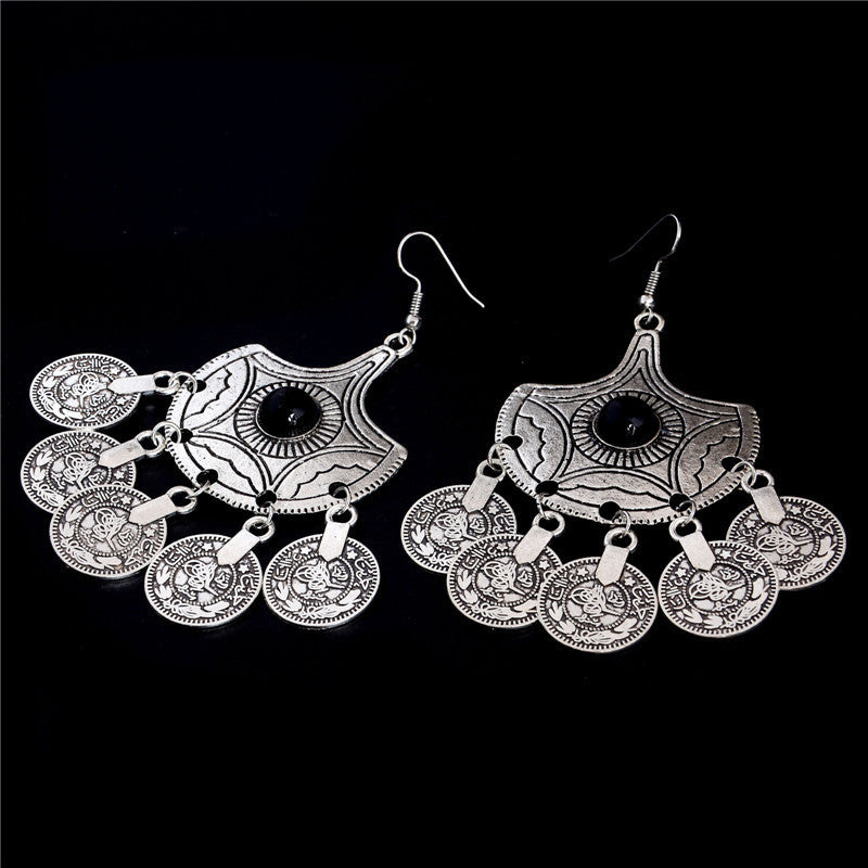 Vintage Thai Silver Coins Charms Drop Dangle Earrings - [neshe.in]