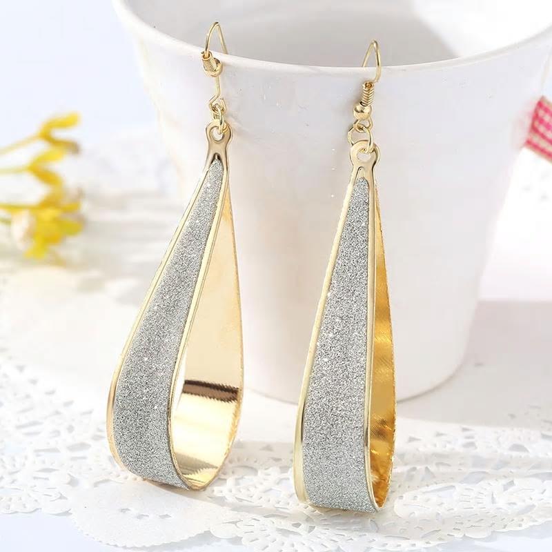 Golden Shimmery Tear Drop Earrings For Women - [neshe.in]