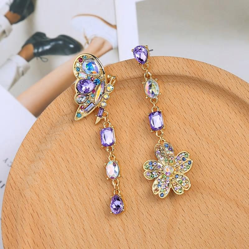 Asymmetrical  Butterfly Crystal Drop and Dangle Party Wear Earring - [neshe.in]