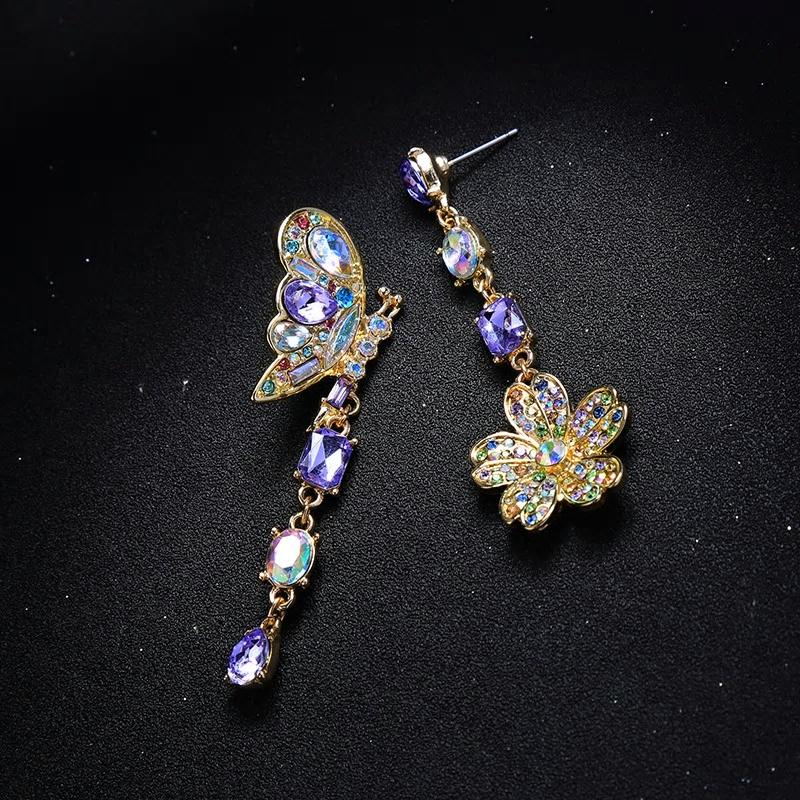 Asymmetrical  Butterfly Crystal Drop and Dangle Party Wear Earring - [neshe.in]