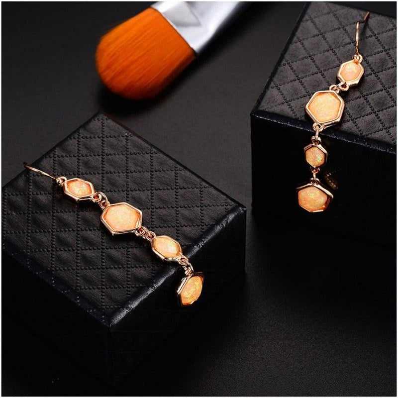 Colorful Laser Hexagon Resin Gold-Color Long Drop Earrings-4 Colors - [neshe.in]