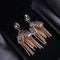 Gold Color Geometric Grey Crystals Vintage Tassel Earrings - [neshe.in]