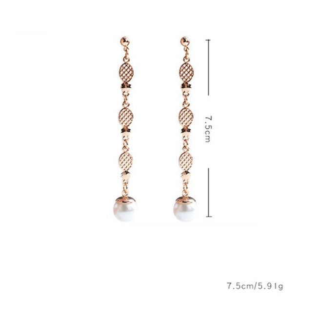Simulated Pearl Long Gold Color Pineapple Drop Dangle Earrings - [neshe.in]