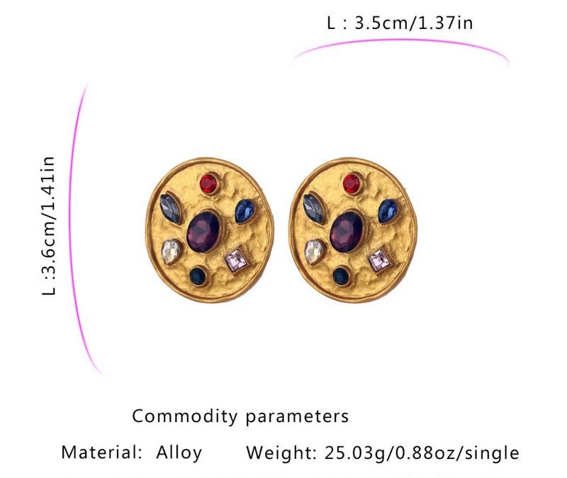 Vintage Golden Round Multicolor Crystals Stud Earrings - [neshe.in]