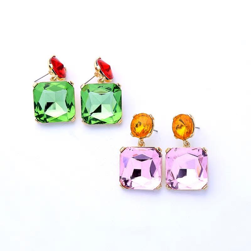 Geometric Modern Vintage Square Crystal Stud Drop Earrings - 2 Colors - [neshe.in]