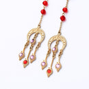 Vintage Ethnic Red Crystal Dangle Drop Golden Earrings - [neshe.in]