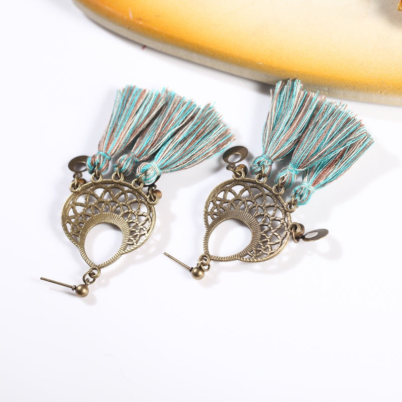 Antique Bronze Ethnic Tassel Earring - 5 Colors - [neshe.in]