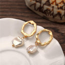 Irregular Geometric Pearl Drop Gold Matt Earring -2 Shape - [neshe.in]