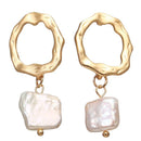 Irregular Geometric Pearl Drop Gold Matt Earring -2 Shape - [neshe.in]