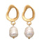 Irregular Geometric Pearl Drop Gold Matt Earring -2 Shape - [neshe.in]