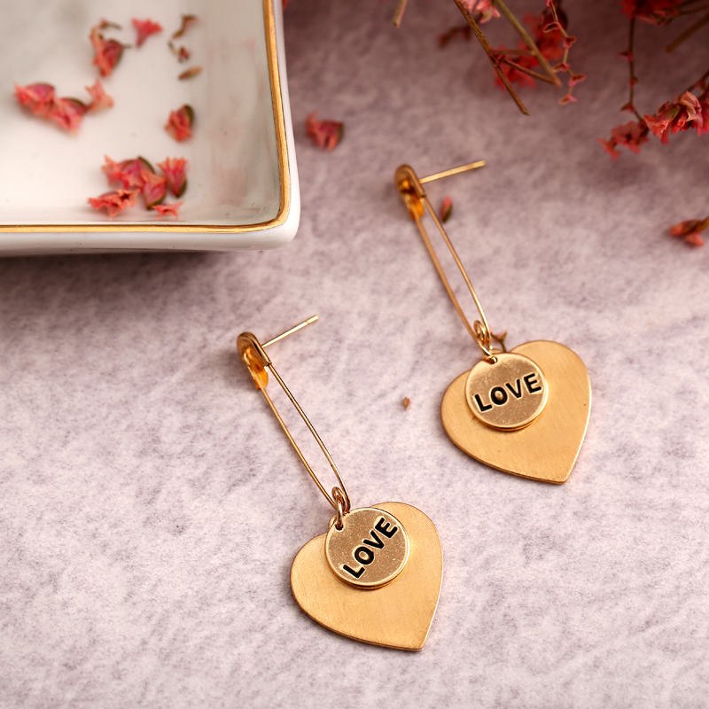Safety Pin with Heart Drop( Love )Earring - [neshe.in]