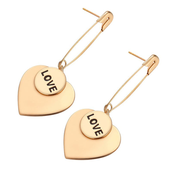 Safety Pin with Heart Drop( Love )Earring - [neshe.in]