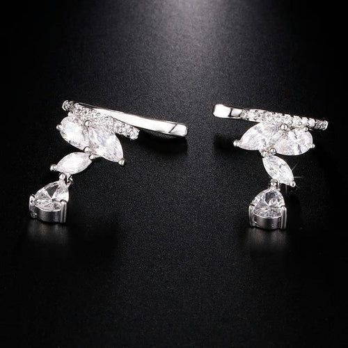 CZ Crystal Jackets Ear Cuff Water Drop Clip on Earrings
