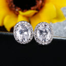 Oval Crystal Zircon Solitaire Stud-5 Colors - [neshe.in]