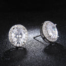 Oval Crystal Zircon Solitaire Stud-5 Colors - [neshe.in]